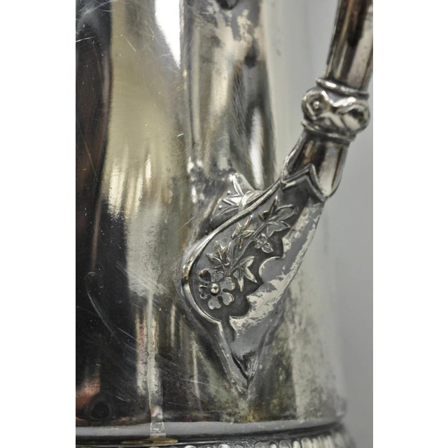 Antique Meriden Victorian LRG Silver Plated Floral Etched Pitcher, Engraved 1892 For Sale - Image 17 of 18