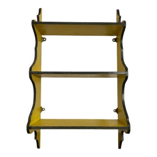 Vintage Black and Yellow Painted Wood Wall Shelf For Sale