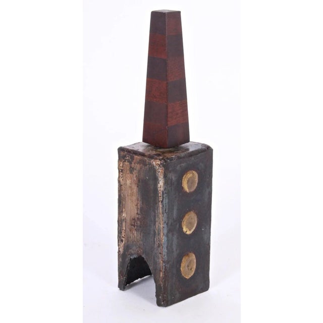 Brutalist Paul Evans & Phillip Lloyd Powell Handcrafted Steel, Brass & Wood Brutalist Bell For Sale - Image 3 of 9