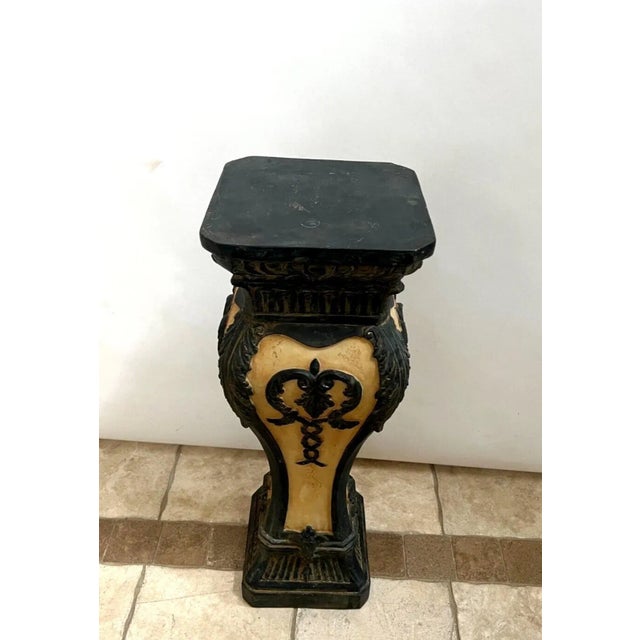 Plastic Vintage Carved Resin Pedestal Jardiniere Plant Stand For Sale - Image 7 of 10