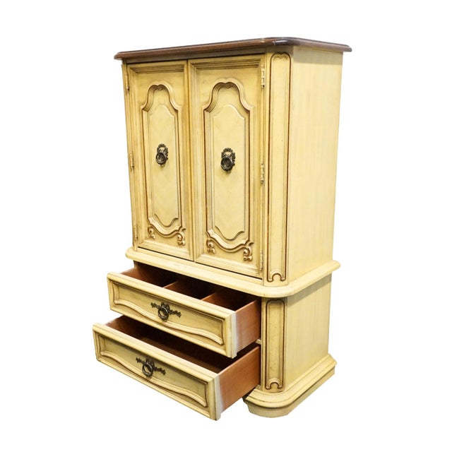 Wood Stanley Furniture Solid Pecan Antiqued Yellow Cream Painted Mediterranean 39" Door Chest 4723-42 For Sale - Image 7 of 14