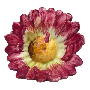 French Majolica Red Daisy Card Holder Delphin Massier, Circa 1890