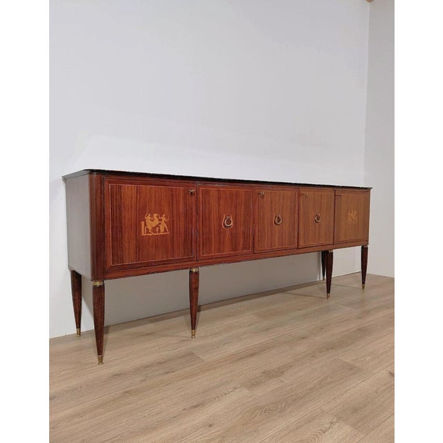 Mid-Century Modern Inlaid Palazzi dell'Arte Sideboard by Paolo Buffa for La Permanente Mobili Cantù, Italy, 1950s For Sale - Image 3 of 10