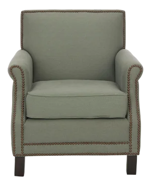 Club Chair with Brass Nailheads in Sea Mist & Java