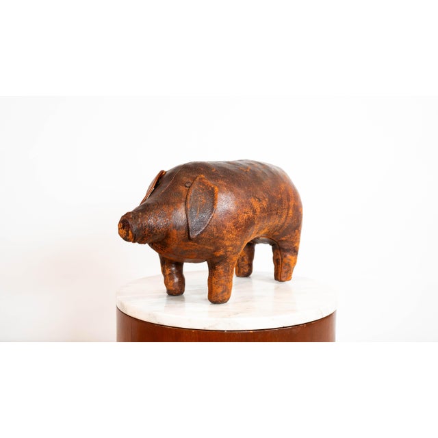 Mid-Century Modern 1970s Vintage Dimitri Omersa Leather Pig Footstool For Sale - Image 3 of 17
