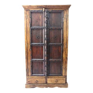 Large Antique Primitive Wooden Armoire or Cupboard For Sale