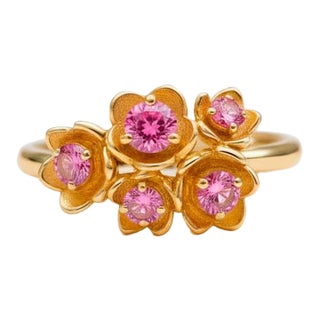 14k Gold Blossom Pink Sakura Flower Ring, Size 8 For Sale