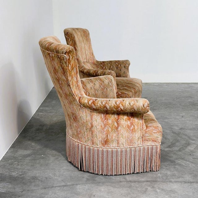 Textile Hollywood Regency Sculptural Lounge Chairs with Fringed, Set of 2 For Sale - Image 7 of 11