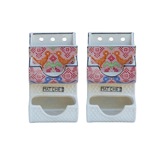 White Hand Painted Japanese Ceramic Match Holder & Strikers - a Pair For Sale - Image 8 of 8