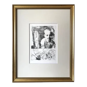 Vintage Expressionist Figurative Etching Portrait of a Young Rock Star by Cathal Brendan O'Toole