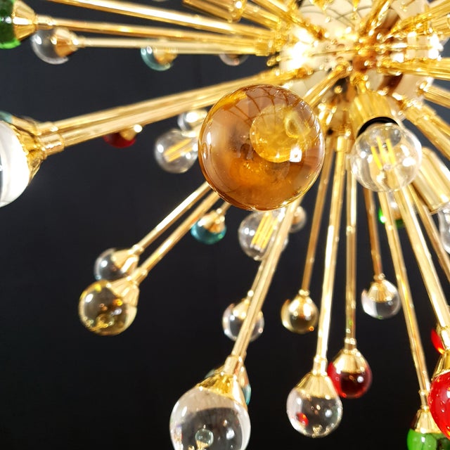 Metal Art Deco Style Sputnik Chandelier in Murano Glass, Venice, Italy, 1981 For Sale - Image 7 of 15