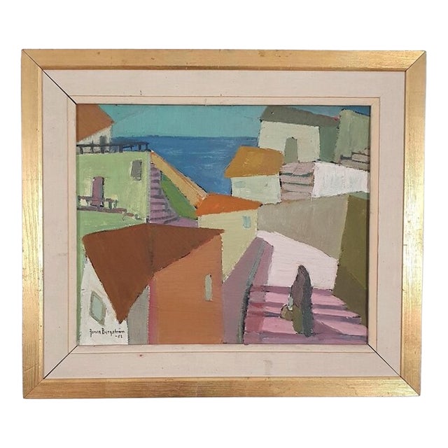 Jonne Bergström, Coastal Village, 1952, Oil on Canvas For Sale