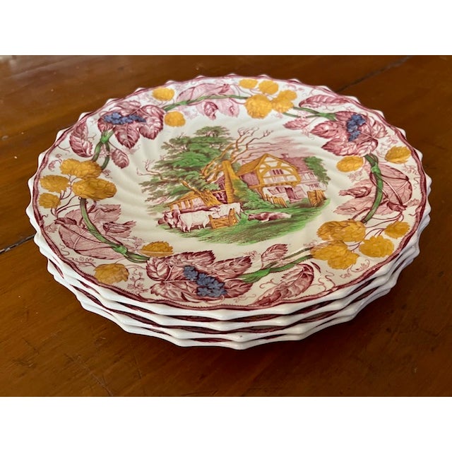 English Spode Copeland Edward Duncan Rural Scenes Dinner Plates - Set of 4 Early 20th Century For Sale - Image 3 of 7