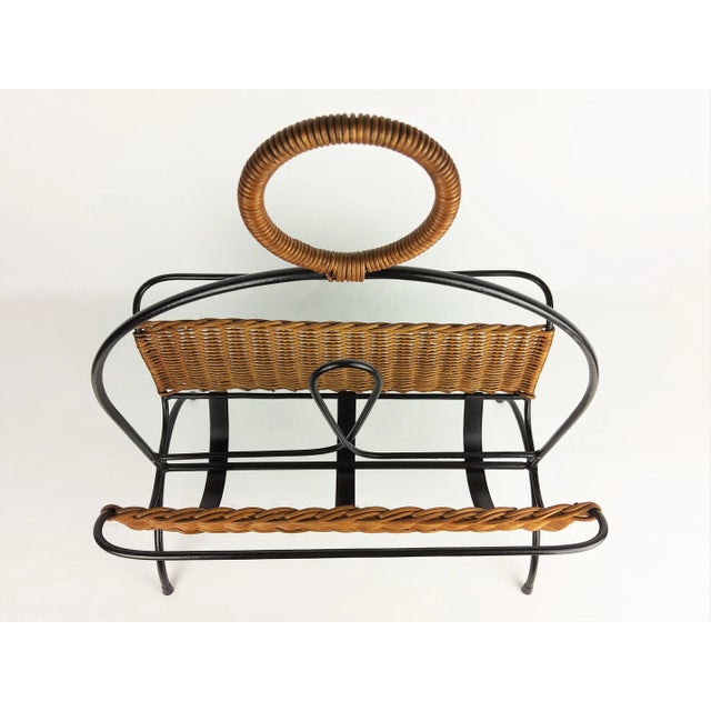 Rattan and Metal Magazine Rack, 1960 For Sale - Image 10 of 13
