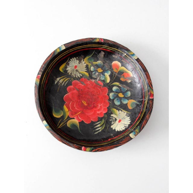 Vintage 1950s Hand-Painted Floral Wooden Bowl For Sale - Image 17 of 18