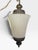 Glass Vintage Hollywood Regency Milk Glass & Antiqued Brass Plug-in Swag Lamp For Sale - Image 7 of 9