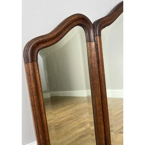 French Triple Folding Dressing Table Mirror in Oak For Sale - Image 4 of 11