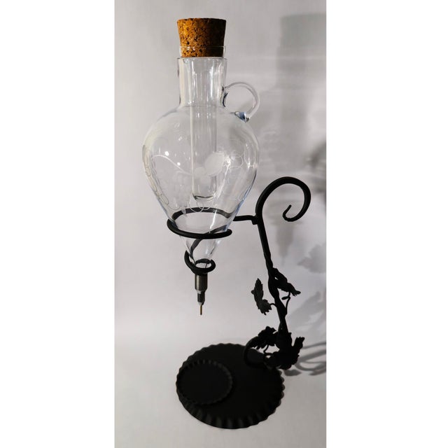 Mid 20th Century Austrian Hand-Blown Crystal Wine Aerator Decanter & Wrought Iron Stand – 23" For Sale - Image 11 of 12