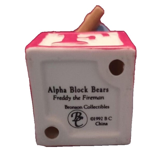 1992 Bronson Collectible Freddy the Fireman Alpha Block Bear Figurine "F" For Sale - Image 4 of 4