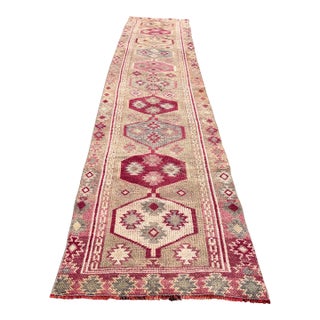 1940s Vintage Turkish Tribal Kurdish Purple Runner Rug For Sale