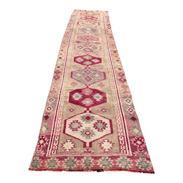 1940s Vintage Turkish Tribal Kurdish Purple Runner Rug For Sale