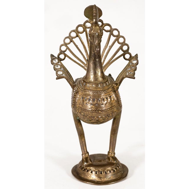 Metal Antique Indian Horse Rider on Wheels & Peacock Bronze Sculpture 20th Century For Sale - Image 7 of 9
