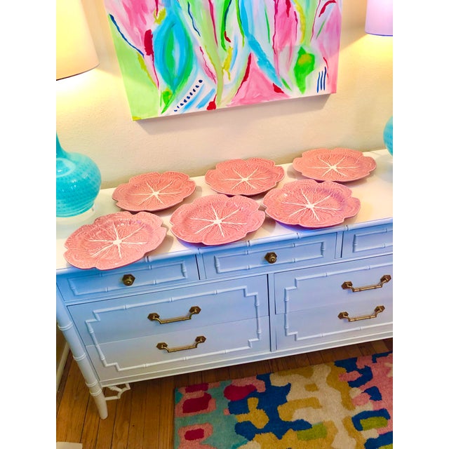 Ceramic 1970s Bordallo Pinheiro Pink Cabbage Plates Set of 6 For Sale - Image 7 of 9