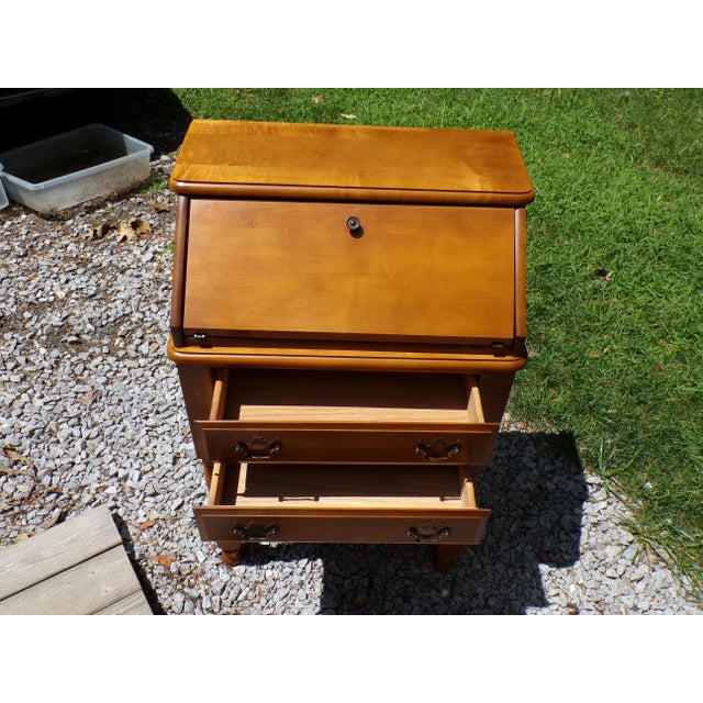 Vintage Solid Maple Slant Top Writing Desk Drop Front Secretary Desk For Sale - Image 14 of 18