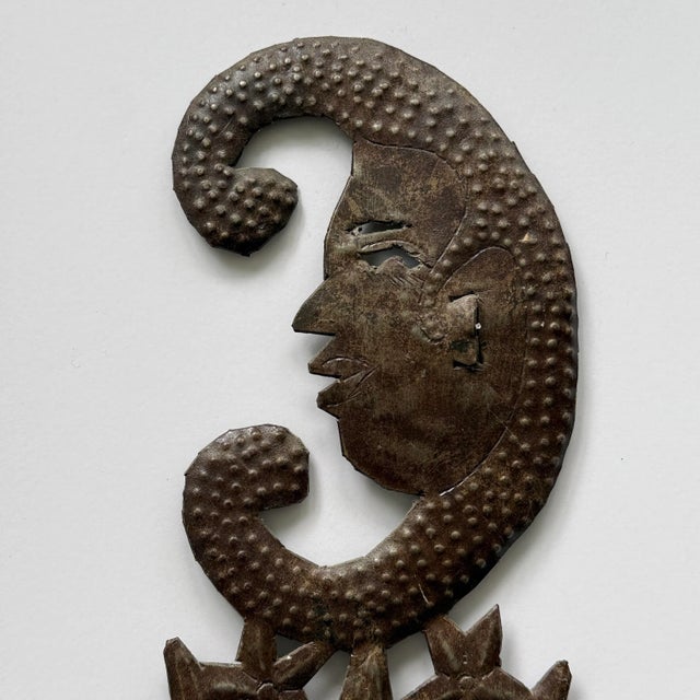 Rustic Vintage Haitian Folk Art Anthropomorphic ‘Moon and Sun’ Metal Sculpture For Sale - Image 3 of 4