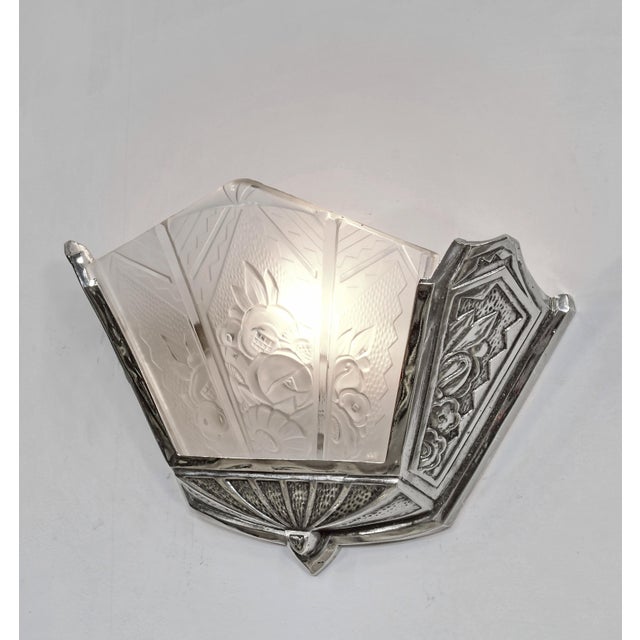 Pair of 1930s Hanots French Art Deco Nickeled Bronze Fan Wall Sconces - 2 Pairs Available For Sale - Image 6 of 13