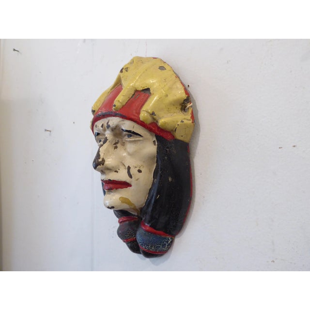 American Vintage Folk Art Painted Iron Heads - Set of 2 For Sale - Image 3 of 6