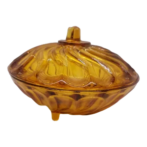 Vintage Nadir Figueiredo Amber Swirl Glass Lidded Candy Trinket Dish