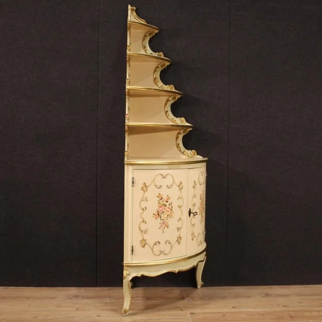 Corner Cabinet in Lacquered, Gilded and Painted Wood, 1960 For Sale - Image 6 of 12