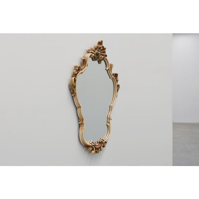 Rococo 20th Century Rococo Italian Cream and Gilt Wall Mirror with Shell Crest, 1950s For Sale - Image 3 of 12