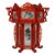 Vintage Asian red painted lantern with painted glass inserts and carved fretwork. Two tiers of lights inside
