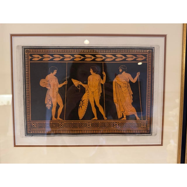 Mid 18th Century 18th Century Neoclassical Aquatint Engraving | Hamilton Collection | Greek Vase Figures | Double Matted Gold Frame [Sh] Reproduction For Sale - Image 5 of 5