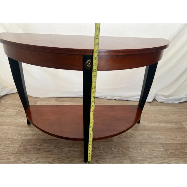 Vintage Ethan Allen Demilune Console Table Mahogany Top and Bottom Shelf For Sale In Palm Springs - Image 6 of 10