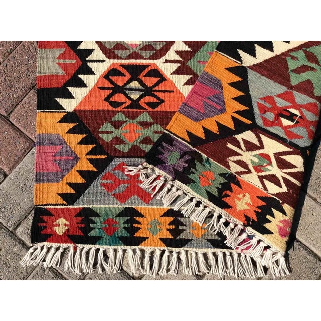 Orange 1960s Vintage Colorful Turkish Kilim Rug - 38.5" X 47" For Sale - Image 8 of 9