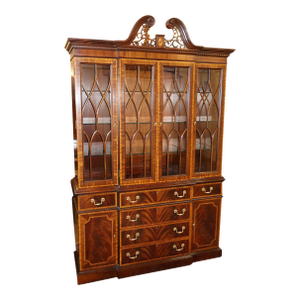 1980s Councill Craftsman Inlaid Regency Style China Cabinet Bookcase Breakfront