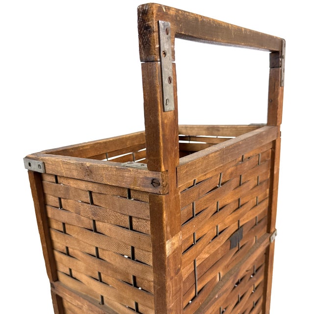 Antique 1910s Woven Splint Wood Rolling Cart Utility Basket / Wheeled Shopping Trolley For Sale - Image 16 of 18
