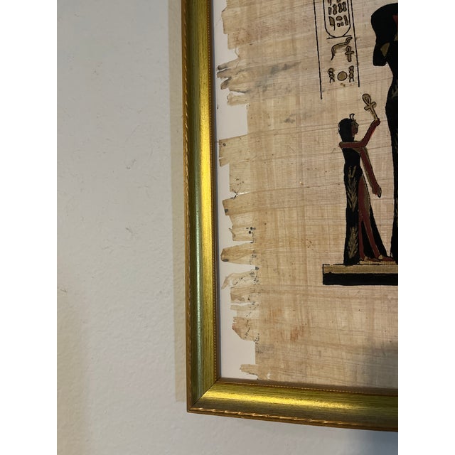 Authentic Egyptian Papyrus – Akhenaten, Nefertiti & Child Offering to Aten, Gold Frame (1990s Cairo) For Sale - Image 4 of 7