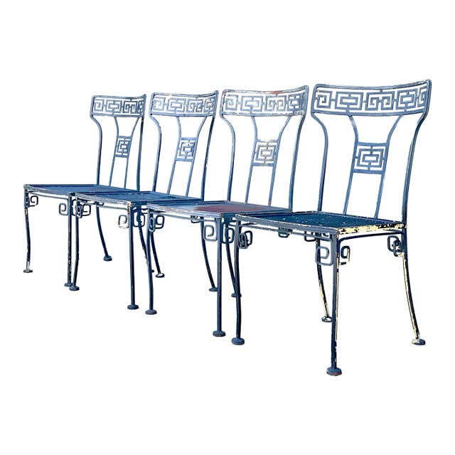 Vintage Meadowcraft Greek Key Metal Patio Chairs - Set of Four For Sale