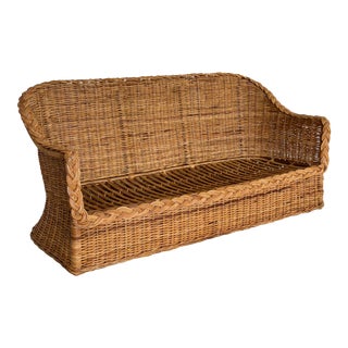 Vintage Coastal Large Braid Wicker Sofa For Sale