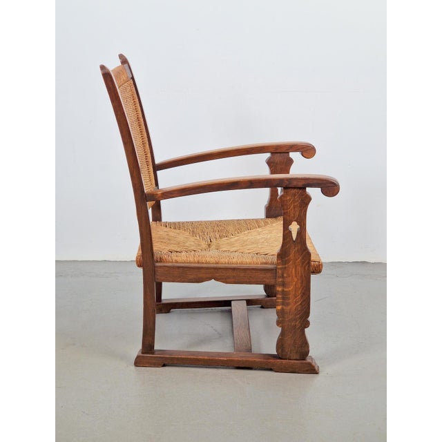 Modern Dutch Brutalist Armchair in Rush and Oak, 1950s For Sale - Image 12 of 13