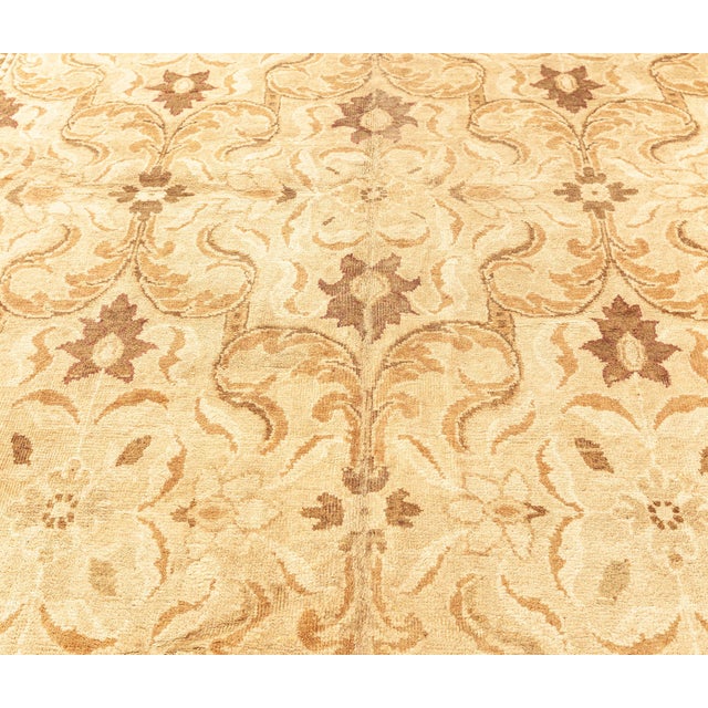 Early 20th Century Antique Indian Amritsar Botanic Brown, Beige Handmade Wool Carpet For Sale - Image 5 of 9