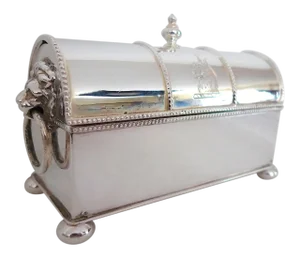 Late 19th Century English Sheffield Silver-Plated Casket Double Inkwell