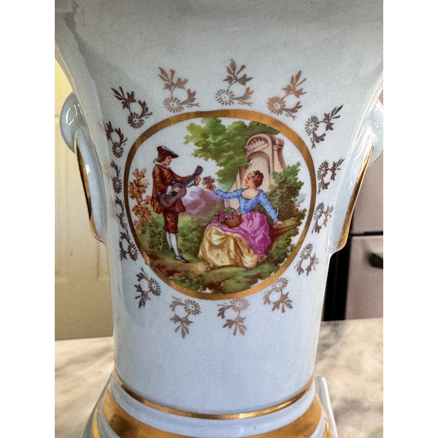 Mid-Century French Blue With Gold Gilt Fragonard Motif Vase For Sale - Image 11 of 18