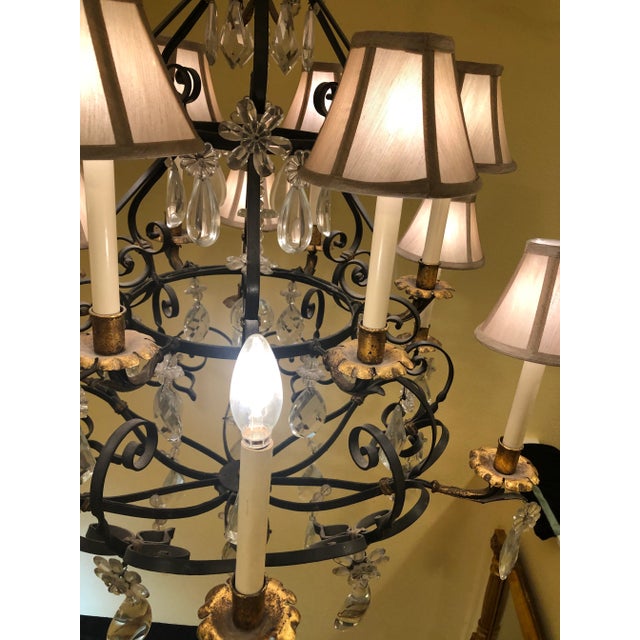 Vintage Traditional 12-Light Candle Style Tiered Chandelier W/Crystal & Gilt Metal Accents For Sale - Image 12 of 13