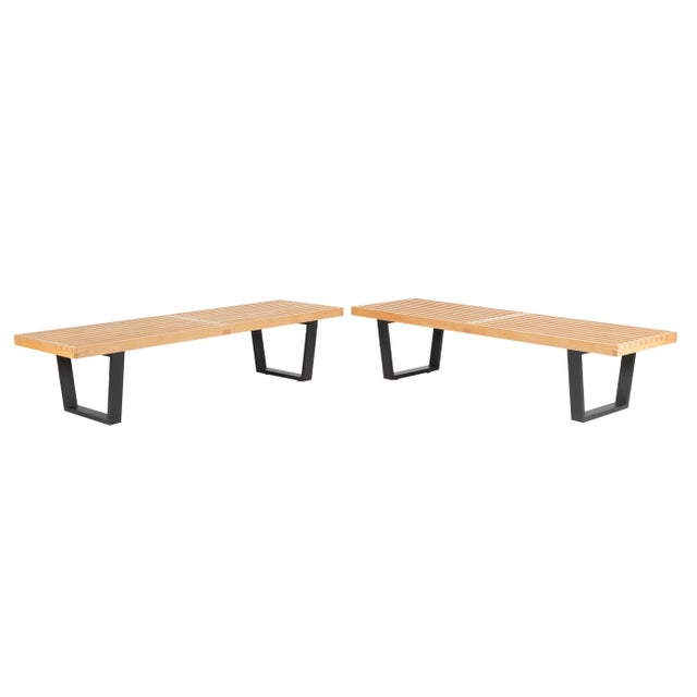Modern Pair of George Nelson Slat Wood Benches for Herman Miller. u.s.A. For Sale - Image 3 of 8