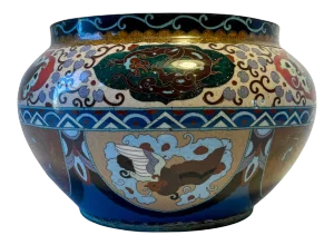 Antique Highly-Detailed Chinese Dragon & Roster Cloisonné Vase